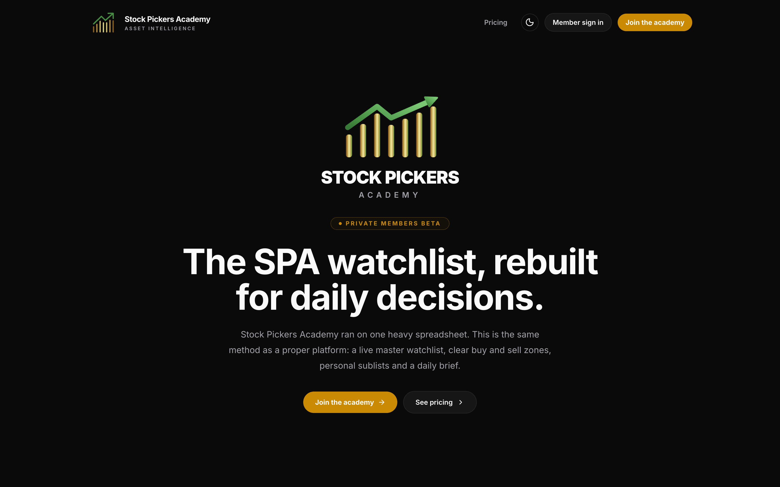 Stock Pickers Academy website preview